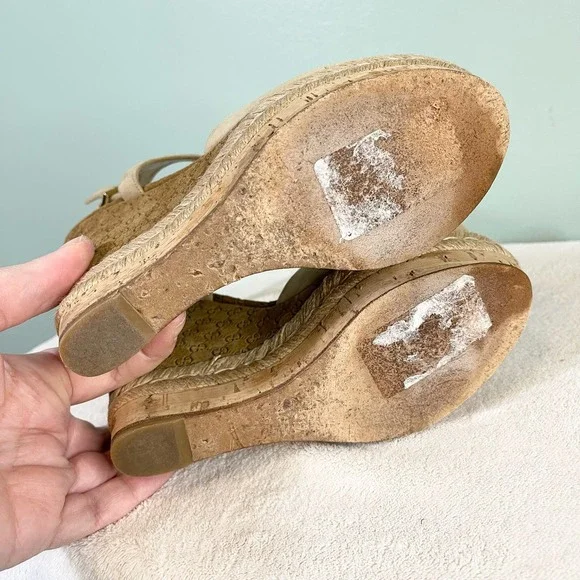 GUCCI Women's Tan GG Logo Platform Cork Wedge Espadrille Sandal Size 37.5 - Picture 3 of 13